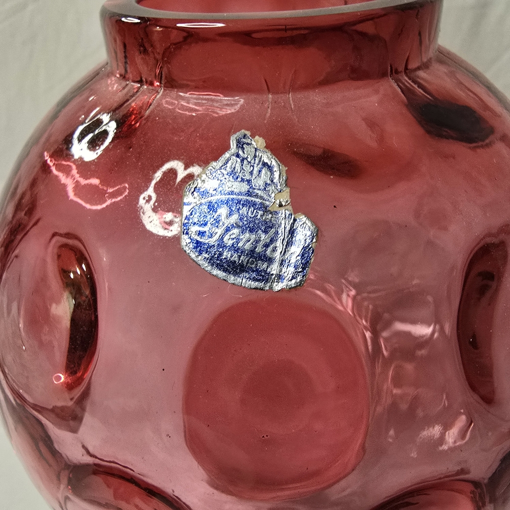 Vintage Fenton Art Glass Cranberry Opalescent Coin Dot lamp base/ Vase - Picture 5 of 5